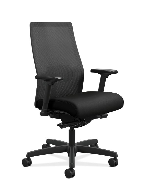 Photo 1 of HON Ignition 2.0 Mid-Back Adjustable Lumbar Work Chair - Black Mesh Computer Chair for Office Desk, Black Fabric (HONI2M2AMLC10TK)
