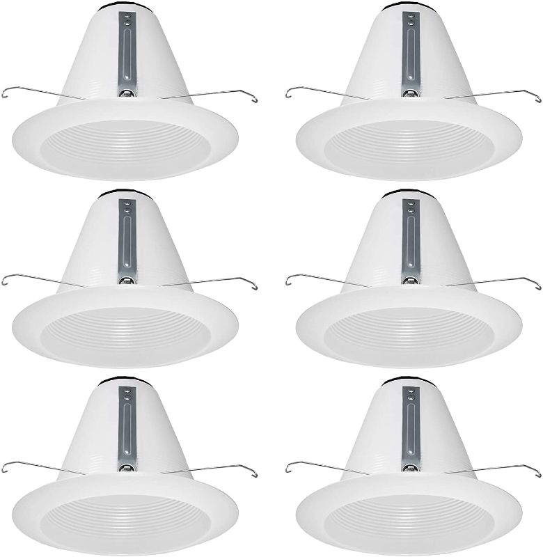 Photo 1 of [6-Pack] PROCURU 6-Inch Recessed Can Light Trim, Weatherproof and IC-Rated, Air-Tight Solid Steel Construction, White (AF641WW-6P)
