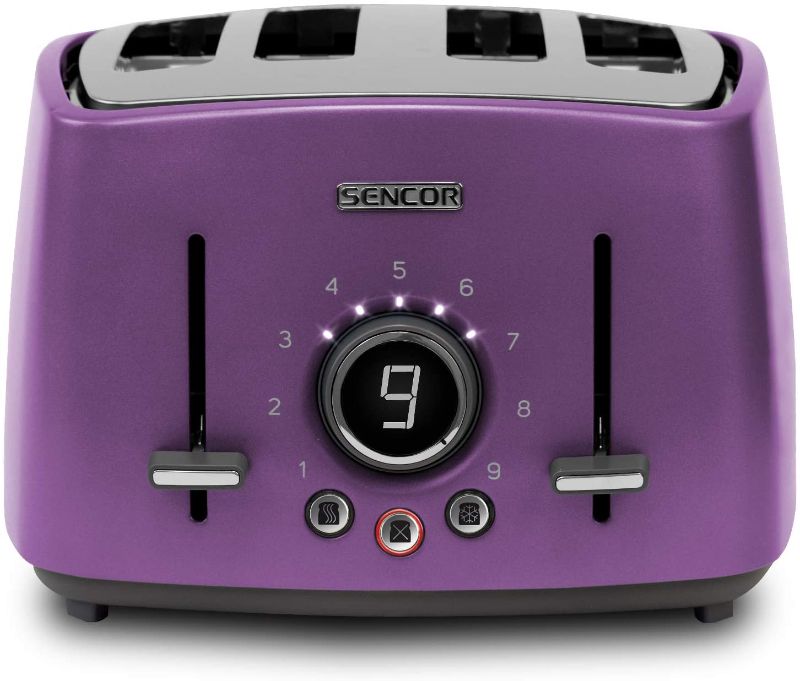 Photo 1 of Sencor STS6073VT Premium Metallic 4-slot High Lift Toaster with Digital Button and Toaster Rack, Violet
