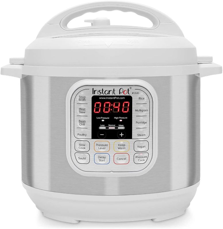 Photo 1 of Instant Pot Duo 7-in-1 Electric Pressure Cooker, Slow Cooker, Rice Cooker, Steamer, Saute, Yogurt Maker, and Warmer|6 Quart|White|11 One-Touch Programs, 6-QT
