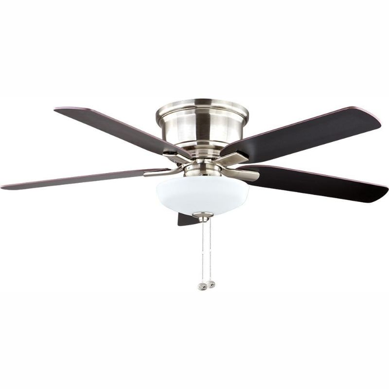 Photo 1 of Hampton Bay Holly Springs Low Profile 52 in. LED Indoor Brushed Nickel Ceiling Fan with Light Kit