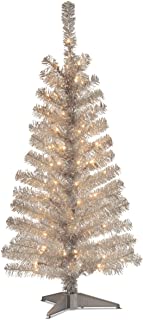 Photo 1 of (BROKEN MIDDLE)
National Tree Company Pre-Lit Artificial Christmas Tree, Silver Tinsel, White Lights, Includes Stand, 4 feet