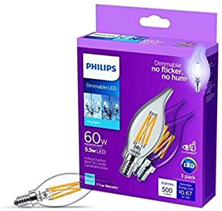 Photo 1 of Philips 60W B11 Dimmable Edison LED Candle Light Bulb Glass Bent Tip Candelabra Base Daylight (5000K) (12-Pack)