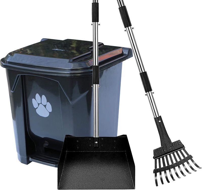 Photo 1 of ZubyDog Dog Poop Trash Can with Lid and Removable Inner Waste Bin for Outdoors. Includes Long Handle, Tray/Rake Design Pooper Scooper - Perfect for Pick-Up on Grass, Dirt, Cement.

