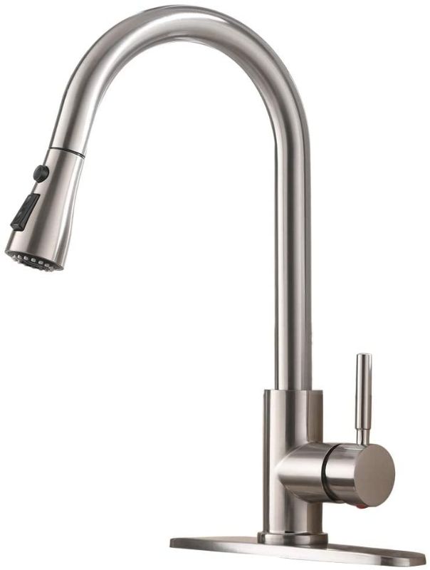 Photo 1 of **USED**
VESLA HOME High Arc Single Handle Brushed Nickel Kitchen Sink Faucet,Stainless Steel Kitchen Faucet with Pull Down Sprayer,Commercial Modern rv Faucet for Kitchen Sink
