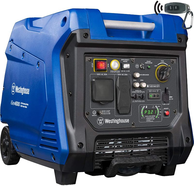 Photo 1 of ***MISSING REMOTE*** Westinghouse iGen4500 Super Quiet Portable Inverter Generator 3700 Rated & 4500 Peak Watts, Gas Powered, Blue/Black
