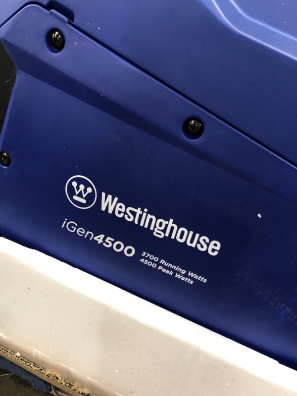 Photo 4 of ***MISSING REMOTE*** Westinghouse iGen4500 Super Quiet Portable Inverter Generator 3700 Rated & 4500 Peak Watts, Gas Powered, Blue/Black
