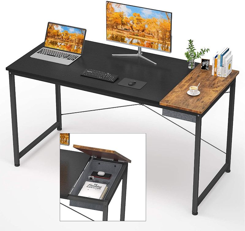 Photo 1 of Desk Computer Desk 39 Inch Home Office Desk Writing Desk with Drawers Easy to Assemble Study Desk Laptop PC Gaming Desk Modern Simple Desk for Bedroom Living Room Home Kitchen, Black and Rustic Brown
