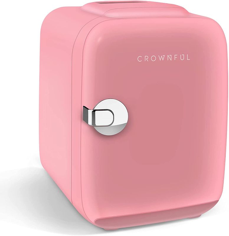 Photo 1 of CROWNFUL Mini Fridge, 4 Liter/6 Can Portable Cooler and Warmer Personal Refrigerator for Skin Care, Cosmetics, Beverage, Food,Great for Bedroom, Office, Car, Dorm, ETL Listed (Pink)
