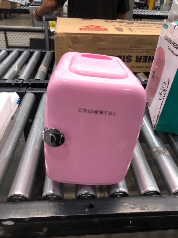 Photo 2 of CROWNFUL Mini Fridge, 4 Liter/6 Can Portable Cooler and Warmer Personal Refrigerator for Skin Care, Cosmetics, Beverage, Food,Great for Bedroom, Office, Car, Dorm, ETL Listed (Pink)
