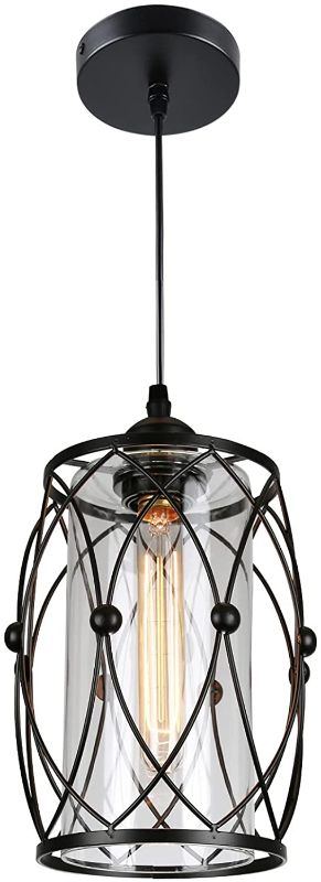 Photo 1 of HMVPL Pendant Lighting Fixtures, Black Farmhouse Hanging Chandelier Lights with Glass Shade, Mini Industrial Ceiling Lamp for Kitchen Island Dining Room Hallway Bedroom
