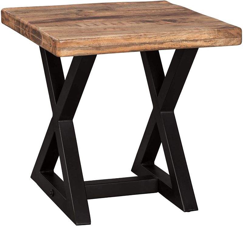 Photo 1 of Signature Design by Ashley Wesling Urban Square End Table with Mango Wood Top, Light Brown & Black 24” W x 24” D x 24” H,
 