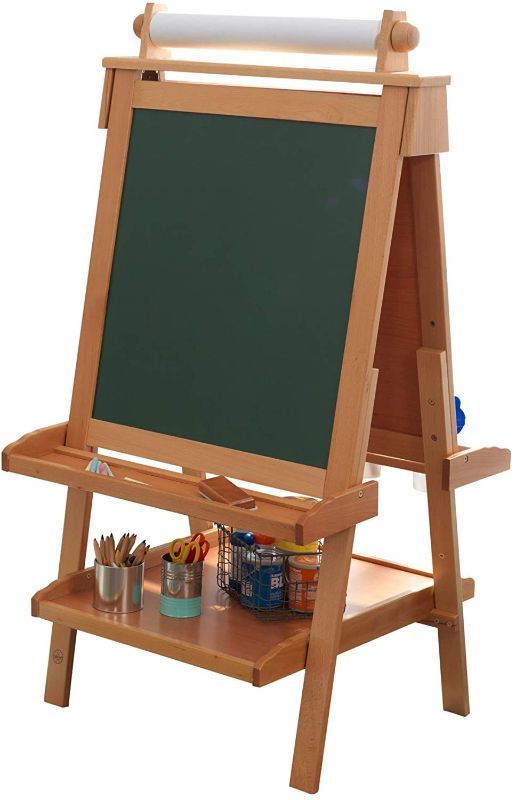 Photo 1 of 
KidKraft Deluxe Wooden Easel with Chalkboard and Dry Erase Surfaces, Paper Roll and Paint Cups - Natural, Gift for Ages 3+
