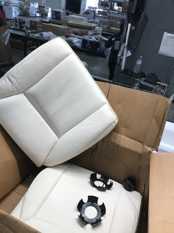 Photo 2 of AmazonCommercial Ergonomic High-Back Executive Chair with Flip-up Armrests and Motive Lumbar Support, Cream Bonded Leather
 PARTS ONLY!!!