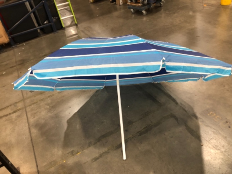 Photo 3 of (DAMAGED POLE; MISSING TOP) blue white stripe portable umbrella