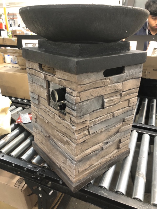 Photo 2 of (CRACKED/CHIPPED TOP; MISSING/DAMAGED POWER BUTTON) 
Bond Manufacturing 63172 Newcastle Propane Firebowl Column Realistic Look Firepit Heater Lava Rock 40,000 BTU Outdoor Gas Fire Pit 20 lb, Pack of 1, Natural Stone
