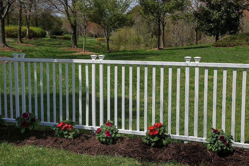 Photo 1 of (BROKEN END) Zippity Outdoor Products ZP19037 No Dig Baskenridge Semi-Permanent Vinyl Fence, White (36in H x 42in W)- 2 pack
