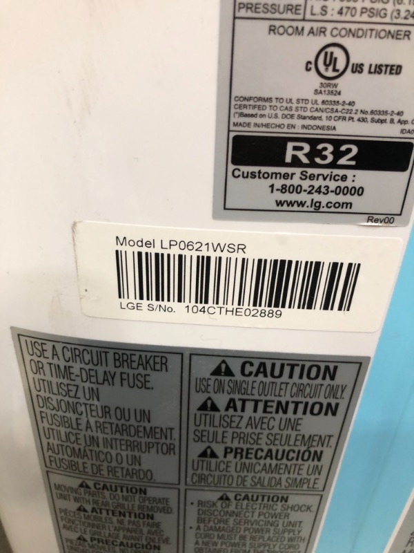 Photo 3 of (BROKEN EXHAUST; MISSING ALL ATTACHMENTS) 
LG Electronics 6,000 BTU Portable Air Conditioner, LP0621WSR
