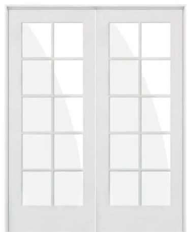 Photo 1 of (SCRATCHES/CRACKS )
80" H  x 64" W (both doors) white french doors with 10 window pane each door