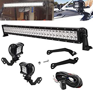 Photo 1 of 30In 180W LED Front Windshield Straight Light Bar Mount Bracket Kit and 4In 18W Side Pillar Roll Cage LED Light Pods Mount Bracket w/Rocker Switch Wire Kit Fit Compatible with Polaris RZR XP 1000 900
