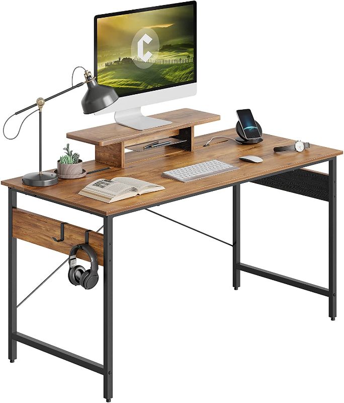 Photo 1 of Cubicubi Small Computer Desk 40" Home Office Desk with Storage Table, Modern Writing Style PC Table with Mobile Phone Bracket and Hooks, Fir
