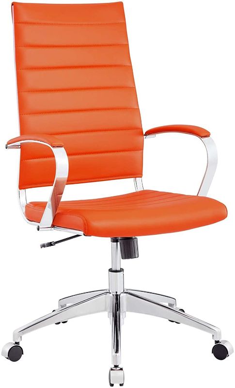 Photo 1 of Modway Jive Ribbed High Back Tall Executive Swivel Office Chair With Arms In Orange
