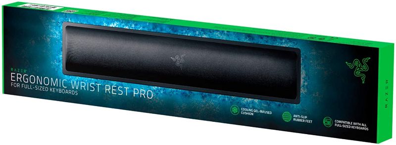 Photo 1 of Razer Ergonomic Wrist Rest Pro for Full-Sized Keyboards: Cooling Gel Infused - Anti-Slip Rubber Base - Angled Incline - Classic Black
