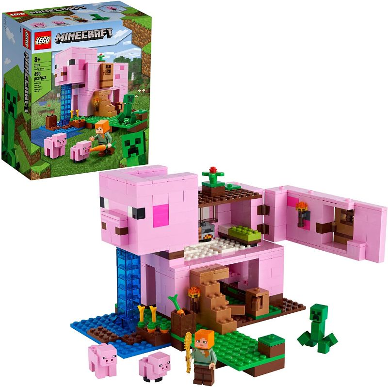 Photo 1 of LEGO Minecraft The Pig House 21170 Minecraft Toy Featuring Alex, a Creeper and a House Shaped Like a Giant Pig, New 2021 (490 Pieces)
