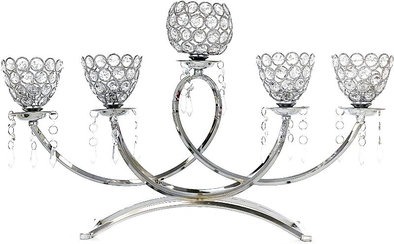 Photo 1 of allgala 5-Arm Bowls Tealight Candelabra Candle Holder with Tulip Shaped Cup-Silver Chrome Color-HD89018
