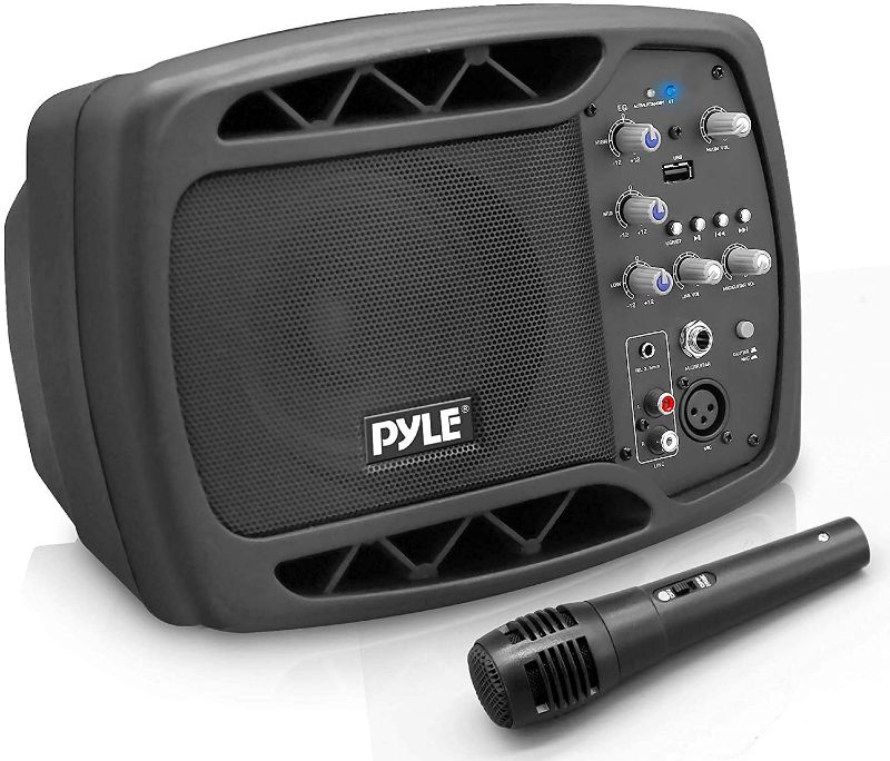 Photo 1 of Portable Bluetooth PA Speaker System - 2-Way Full Range Stereo Sound, 120V/200W Max Power Output, Class D Type Amp, 5" Subwoofer w/ 16GB USB Flash Support, Includes Wired Microphone - Pyle PPMNSP52
