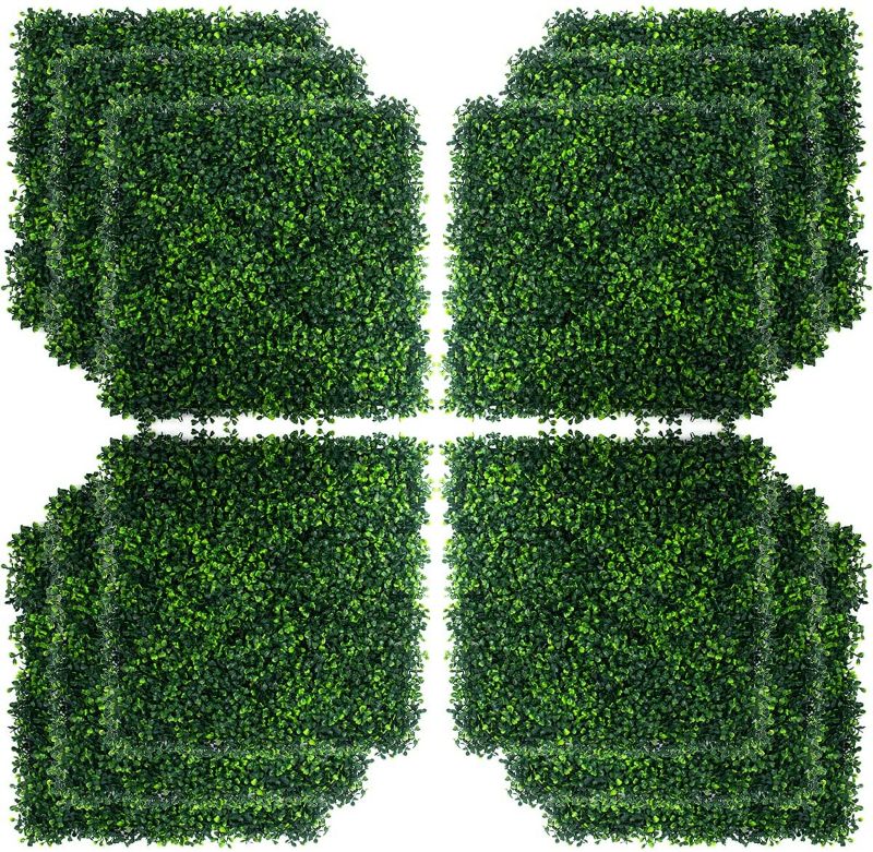 Photo 1 of [ 12 PCS ] 20"x20" Artificial Boxwood Panels Topiary Hedge Plant,Privacy Hedge Screen,Faux Plant Ivy Fence Wall Cover,Hedge Decorative Fence Screening Greenery Wall Faux Grass Mats Decor (12)
