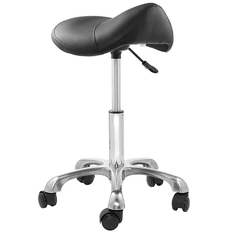 Photo 1 of Saloniture Professional Ergonomic Saddle Stool, Black - Adjustable Hydraulic Seat, Rolling Spa Salon, Massage, and Medical Office Chair with Swivel Wheels
