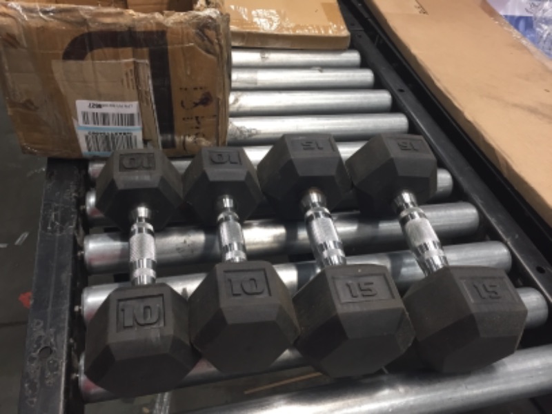 Photo 2 of (INCOMPLETE)
CAP Barbell 150 LB Dumbbell Set with Rack, Color Series ( BOX 3 0F 4), 2-10ibs and 2-15ibs 
