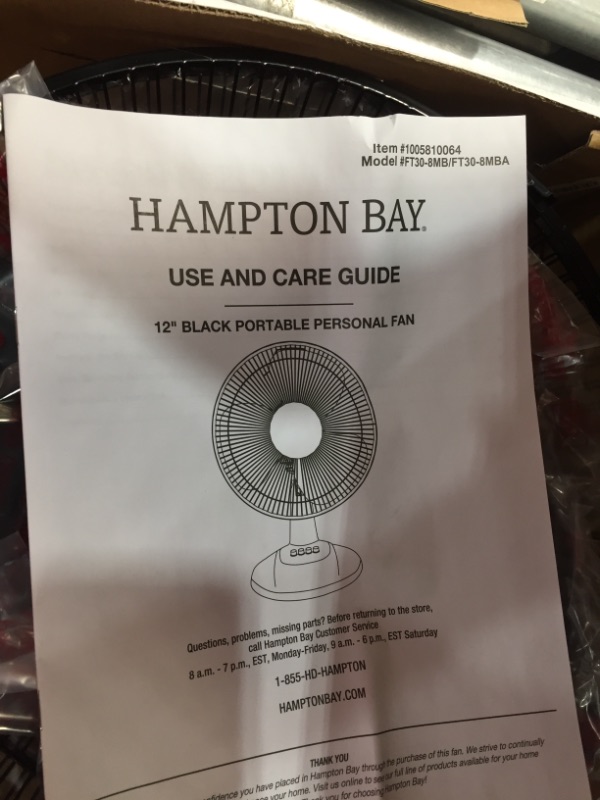 Photo 2 of 12 in. Black Portable Personal Table Fan by Hampton Bay
