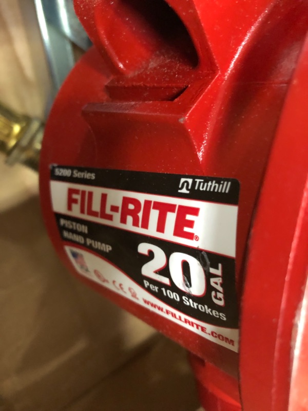 Photo 2 of Fill-Rite FR152 Piston Hand Pump with Hose & Nozzle Spout, Red
