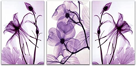 Photo 1 of  Verbena Art 3pcs Unframed Modern Giclee Transparent Purple Flowers Pictures Prints on Canvas Walls Paintings Contemporary HD Artwork for Home Bedroom Decor Without Frame Each Piece 16x24 Inch
