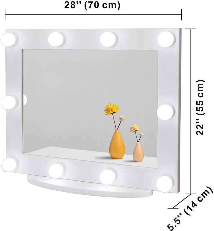 Photo 1 of Waneway Hollywood Vanity Mirror with Lights, Large Lighted Makeup Mirror for Dressing Room & Bedroom, Light-up Dressing Table Cosmetic Mirror, Multiple Color Modes, Tabletop or Wall Mount, White