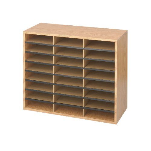 Photo 1 of Safco Products Wood/Corrugated Literature Organizer, 24 Compartment, 9402MO, Medium Oak, Economical Organization, Letter-Size Compartments, 23.5" x 29" x 12"
