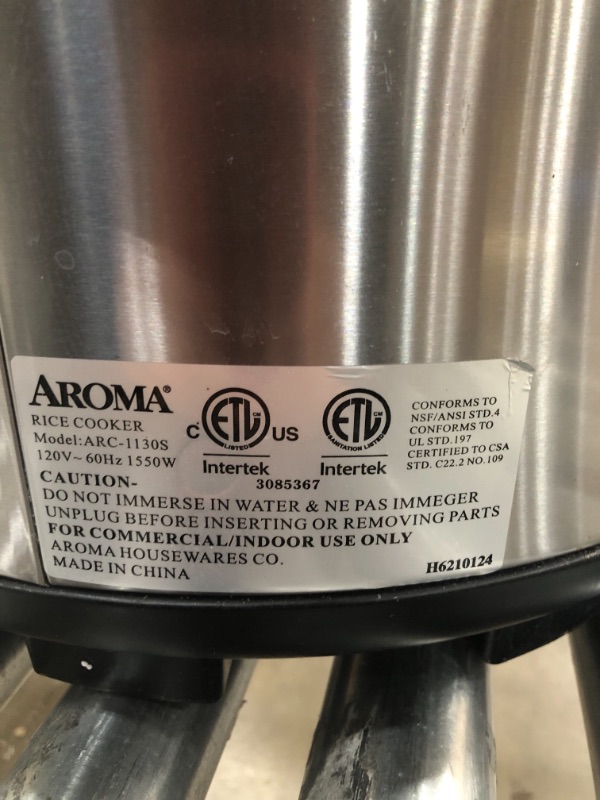 Photo 2 of **parts only**AROMA Commercial 60-Cup Stainless Steel Rice Cooker, Silver   not functional
 heavy usage 