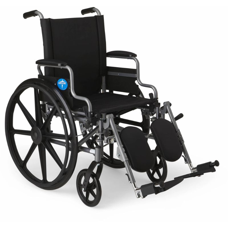 Photo 1 of Medline K4 Lightweight Wheelchair with 18" Seat, Removable Flip-Back Arms for Table or Desk, Elevated Leg Rests, Gray Frame
