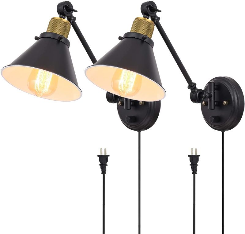 Photo 1 of *Missing hardware*
TRLIFE Plug in Wall Sconces Set of 2, Dimmable Wall Lights with Plug in Cord, Swing Arm Wall Lights Wall Mounted Light with On/Off Switch, E26 Base, UL Listed
