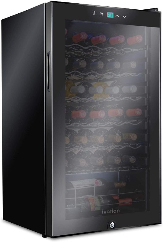 Photo 1 of NOT FUNCTIONAL PARTS ONLY Ivation 34 Bottle Compressor Wine Cooler Refrigerator w/Lock | Large Freestanding Wine Cellar For Red, White, Champagne or Sparkling Wine | 41f-64f Digital Temperature Control Fridge Glass Door Black
