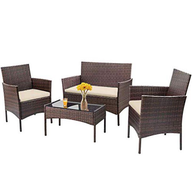 Photo 1 of **INCOMPLETE** FDW 4 Pieces Outdoor Patio Furniture Sets Rattan Chair Wicker,Brown
