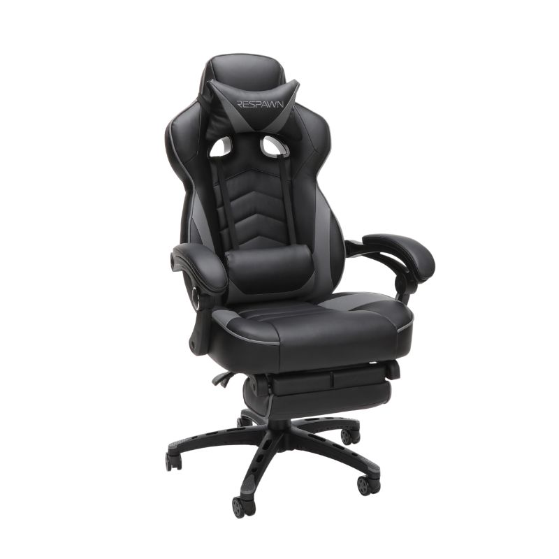 Photo 1 of **INCOMPLETE** RESPAWN 110 Racing Style Gaming Chair, Reclining Ergonomic Leather Chair with Footrest, in Gray