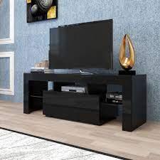 Photo 1 of 13.8 in. Black TV Stand TV Console Cabinet with LED RGB Lights Fits TV's up to 55 in.

