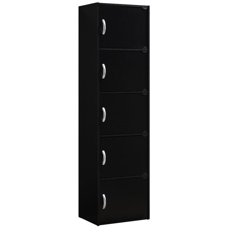 Photo 1 of (parts only item ) Hodedah 5 Shelf 5 Door Multi-Purpose Wooden Bookcase in Black  (sold as-is) 
