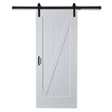 Photo 1 of 37 in. x 84 in. Z Planked Primed MDF Solid Core Wood Barn Door with Matte Black Sliding Door Hardware Kit
