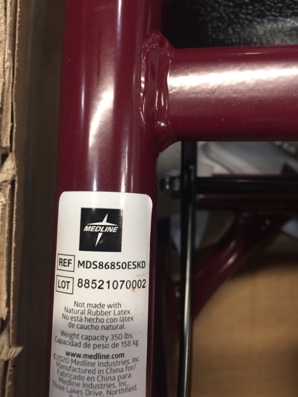 Photo 2 of Medline Steel Rollator Walker Burgundy 350 lbs Capacity