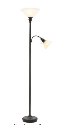 Photo 1 of 71 in. Bronze Mother Daughter Torchiere Lamp with Alabaster Glass Shade and 9.5-Watt LED Bulb Included
by Hampton Bay
