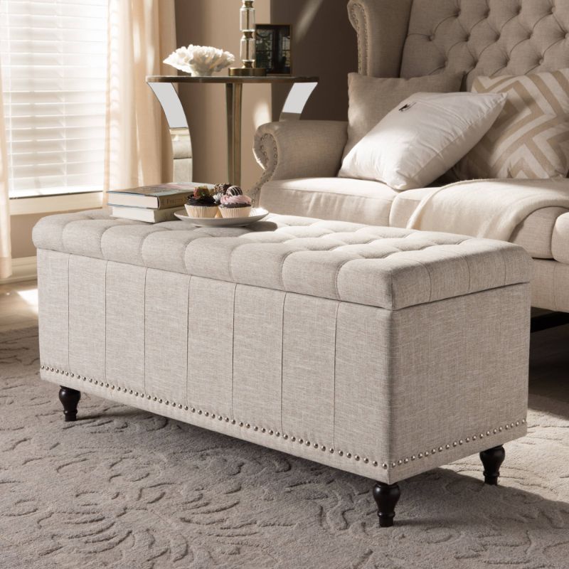 Photo 1 of Baxton Studio Kaylee Modern Classic Upholstered Button-Tufting Storage Ottoman Bench Beige